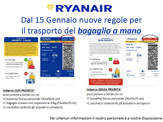 cartello Ryanair handbag policy